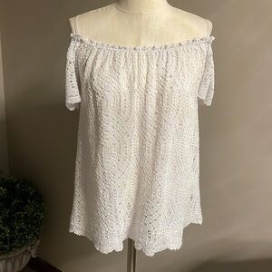 LILLY PULITZER off shoulder scolloped lace top / blouse / shell WHITE size Med